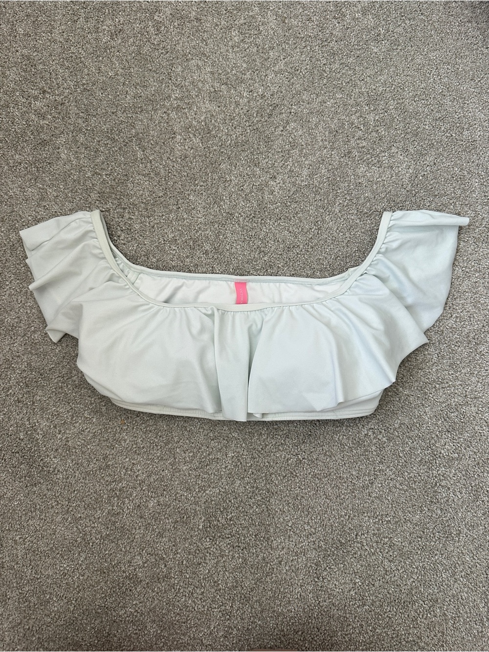 Victoria's Secret Off-Shoulder Ruffle Swim Crop Top - Light Cream